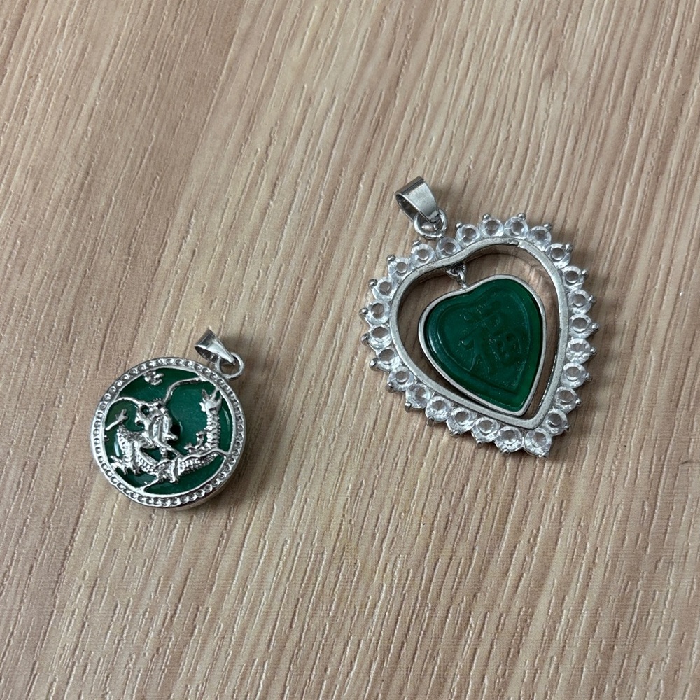 Elegant Silver and Green Heart Pendant